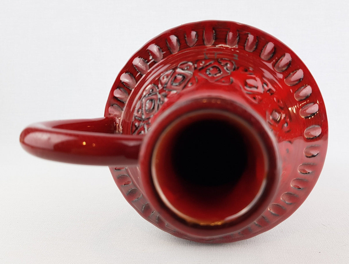 Vintage MINERVA Red Ceramic Vase with Relief decor from Italy 1960s 1970s