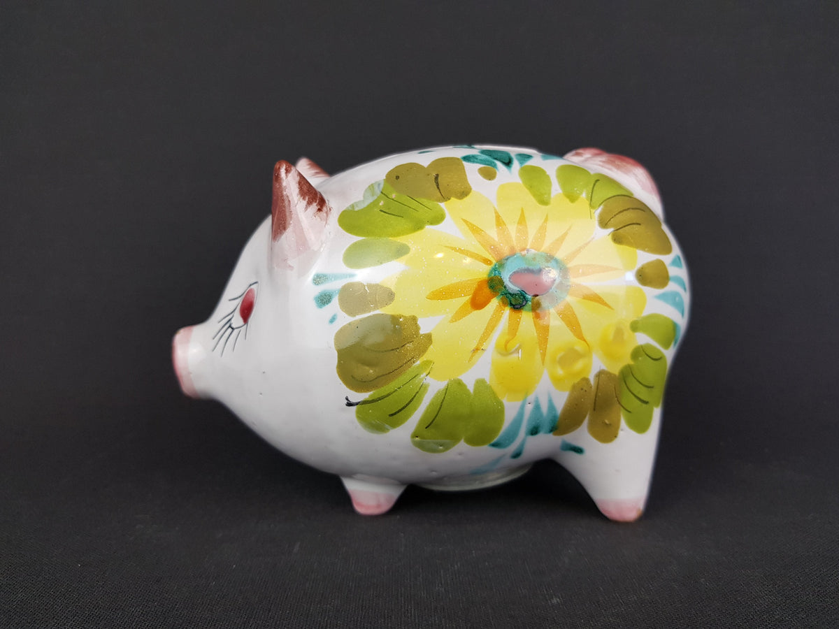 Vintage Italian Money Piggy Bank with Flowery decor Italy Ceramic attr. to FRATELLI FANCIULLACCI Fat Lava Era '60s-'70s