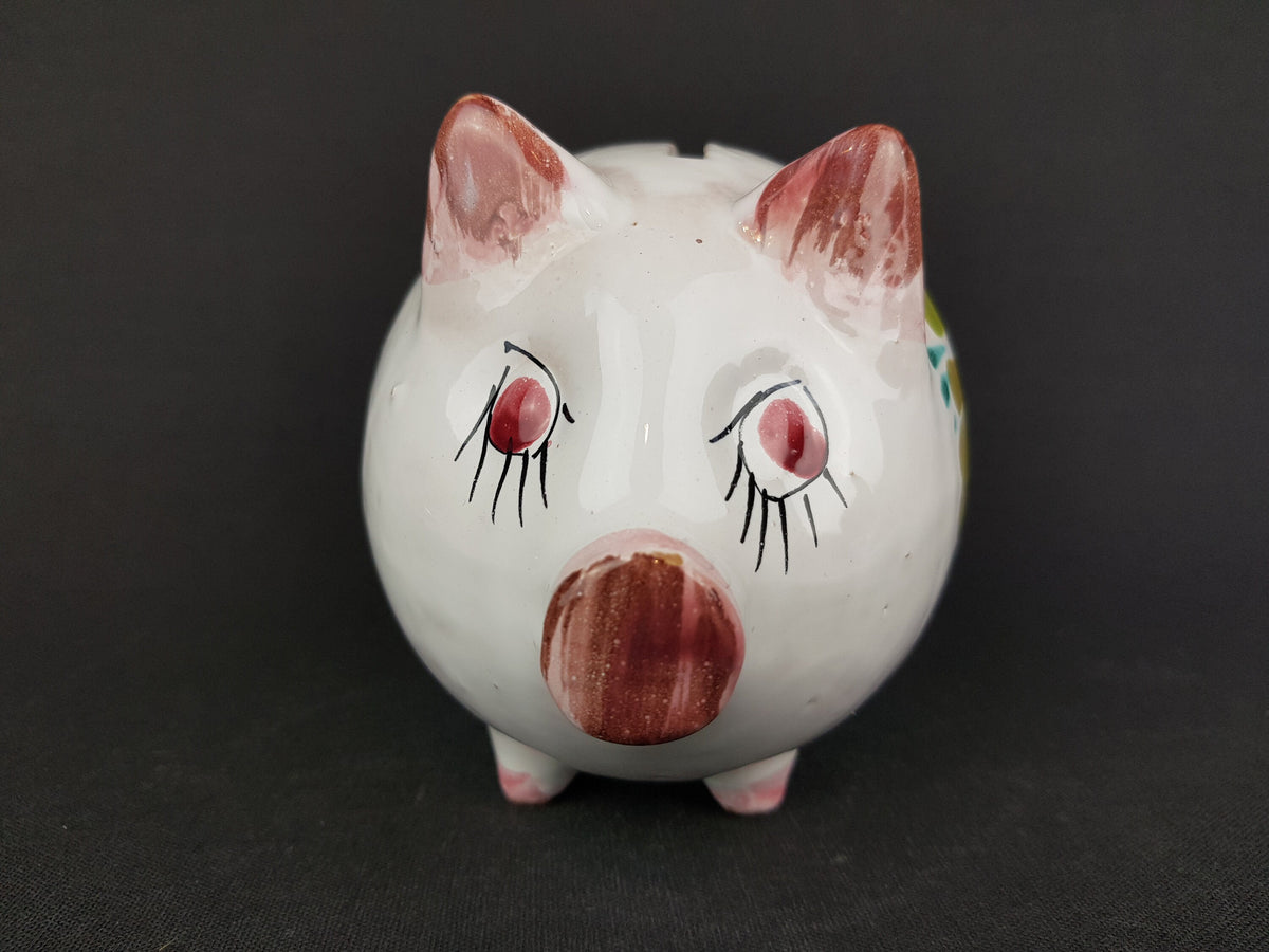 Vintage Italian Money Piggy Bank with Flowery decor Italy Ceramic attr. to FRATELLI FANCIULLACCI Fat Lava Era '60s-'70s