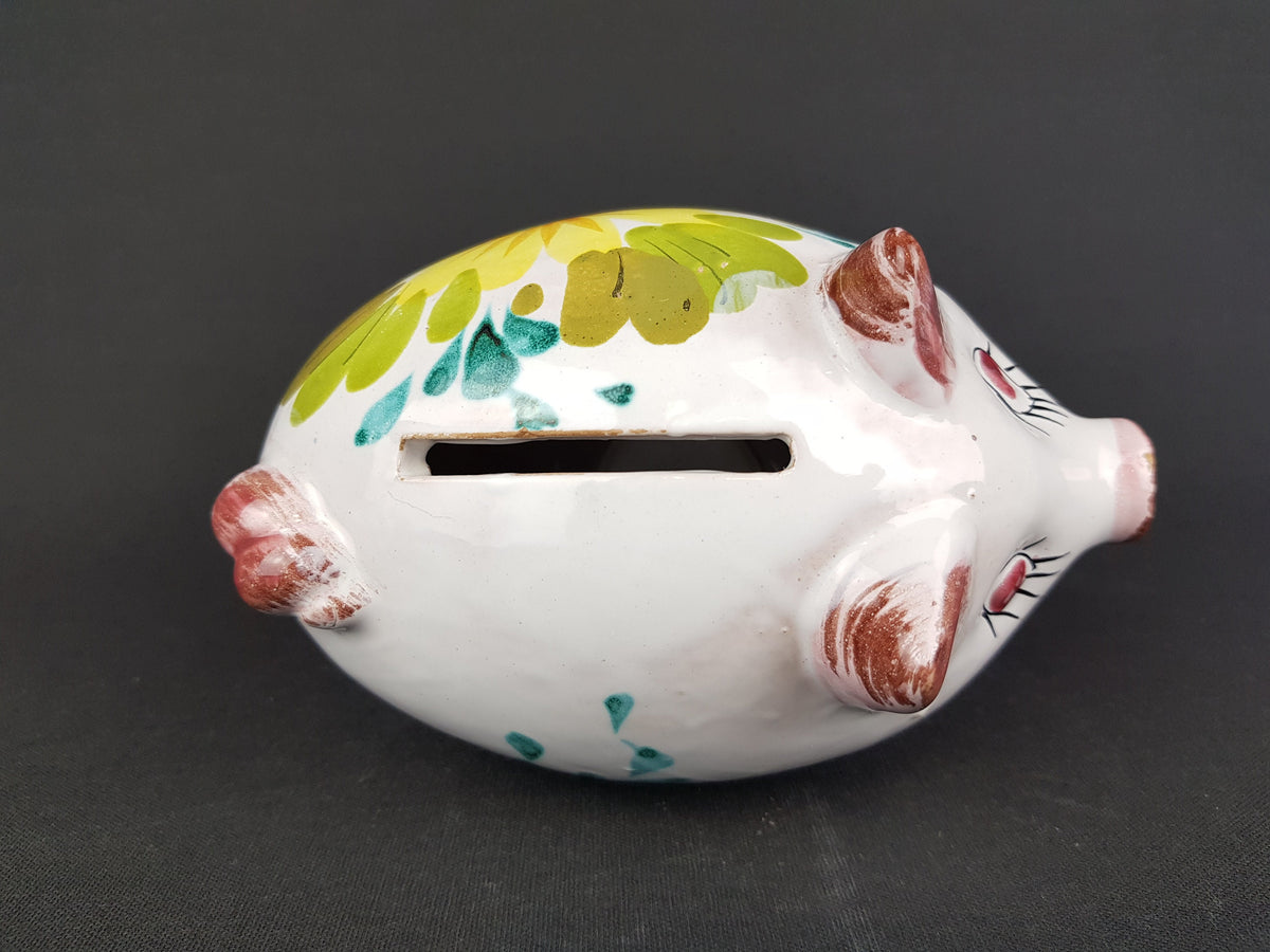 Vintage Italian Money Piggy Bank with Flowery decor Italy Ceramic attr. to FRATELLI FANCIULLACCI Fat Lava Era '60s-'70s
