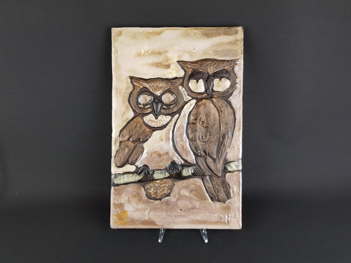 Vintage RUSCHA ART KERAMIK Wall Plate with Owls, West German Pottery 1970s