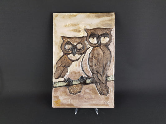 Vintage RUSCHA ART KERAMIK Wall Plate with Owls, West German Pottery 1970s