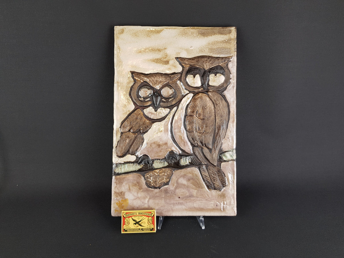 Vintage RUSCHA ART KERAMIK Wall Plate with Owls, West German Pottery 1970s