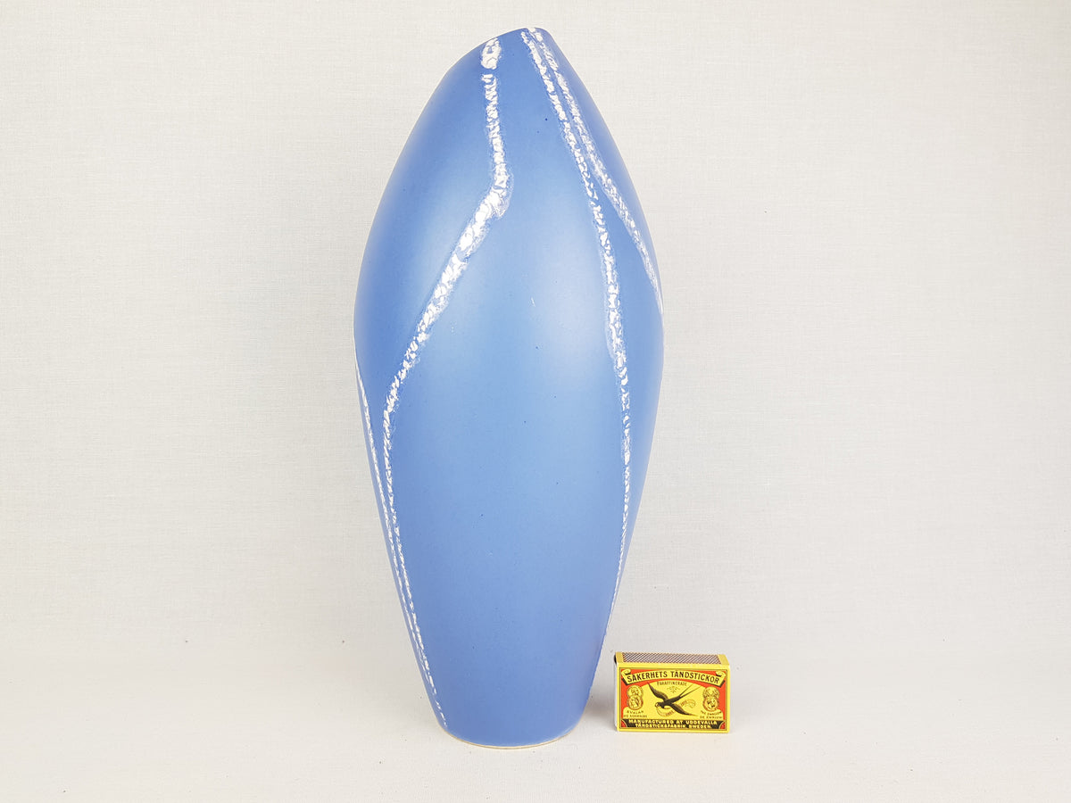Vintage SCHLOSSBERG KERAMIK Blue and White Vase with AZUR Decor West German Pottery 1950s