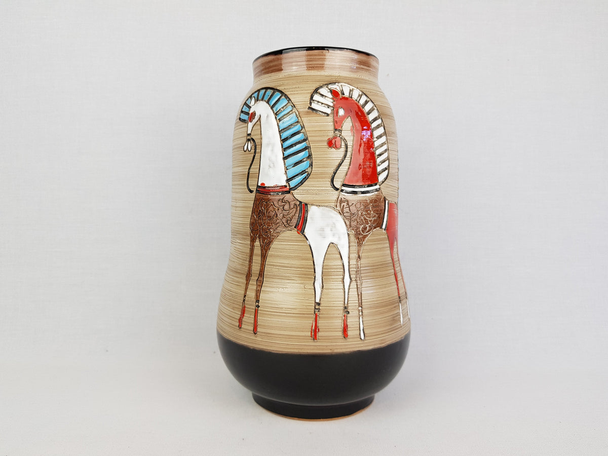 Vintage FRATELLI FANCIULACCI ( attr.) Sgraffito Vase with Horses decor, Italian Pottery