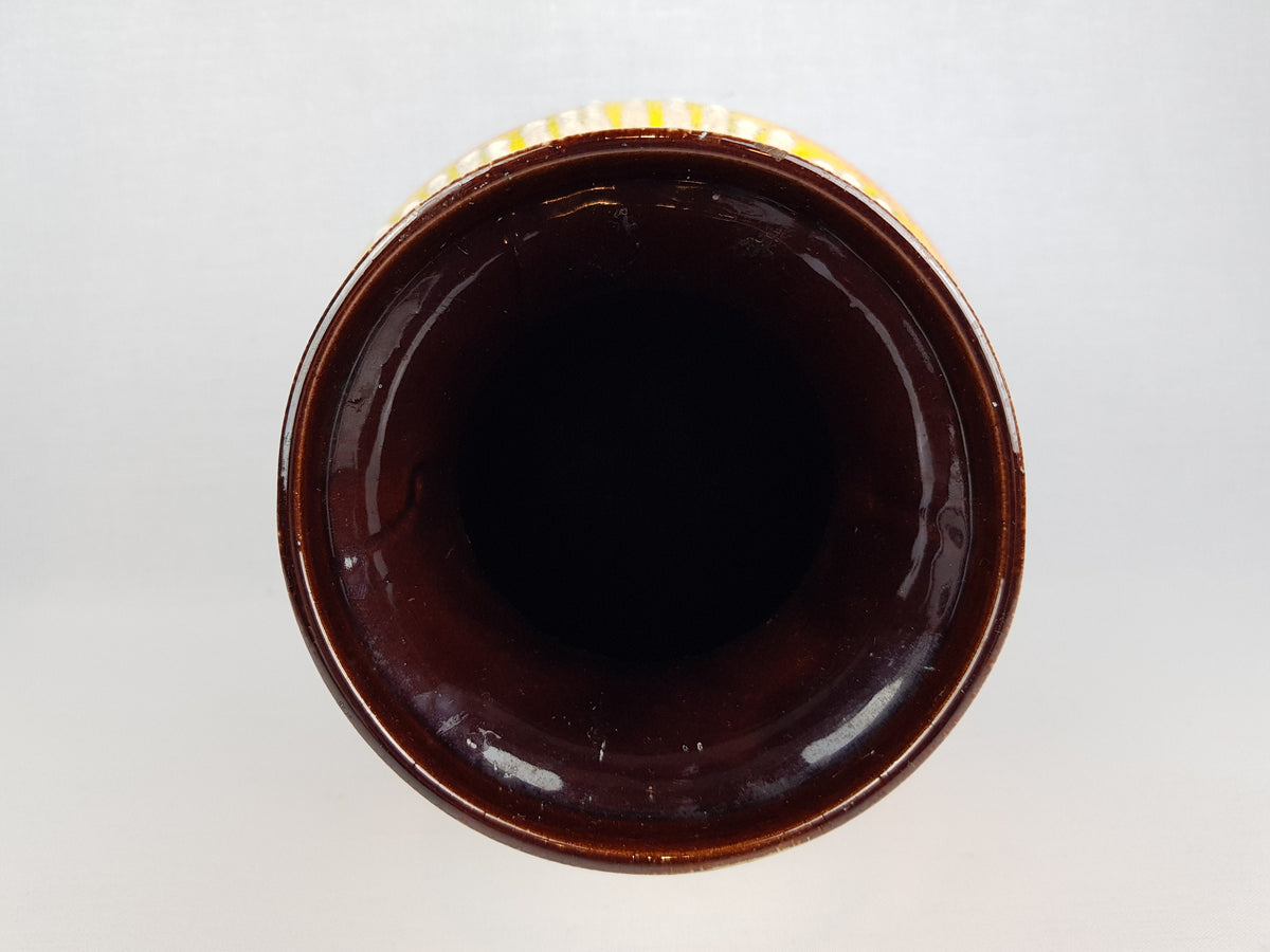 Vintage BAY KERAMIK Brown, Yellow and Orange Vase With White Fat Lava Decor 66 40 West German Pottery 1960s