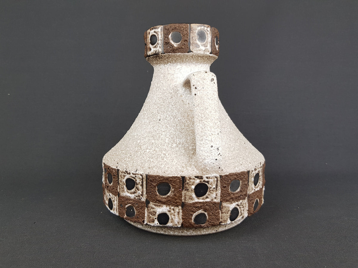 Vintage SCHLOSSBERG KERAMIK Double Handled Brown and White vase with Peacock decor West German Pottery 1960s