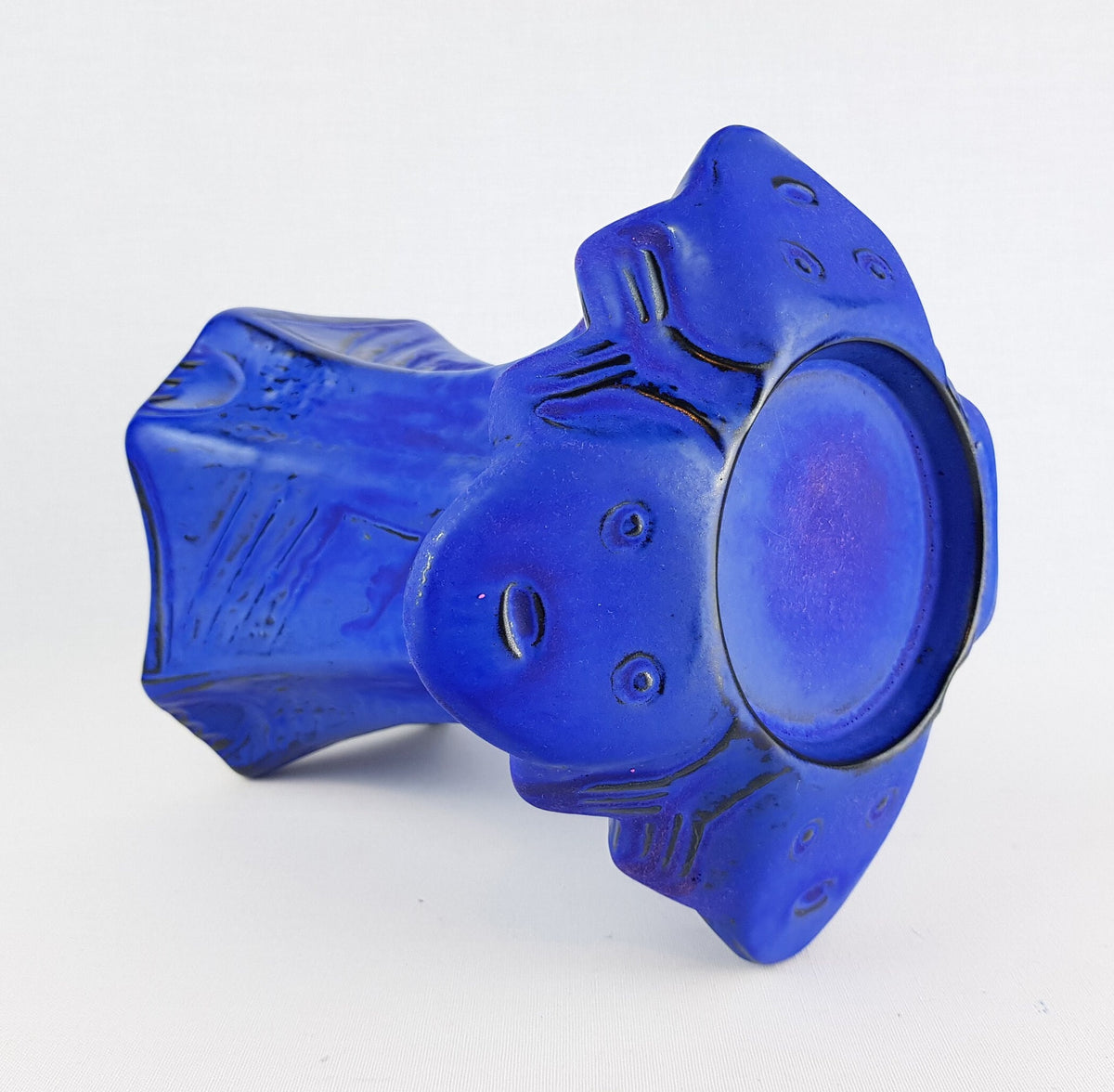 RARE Vintage CARSTENS TONNIESHOF Stylish Ink Blue Candle Holder West German Pottery 1960s