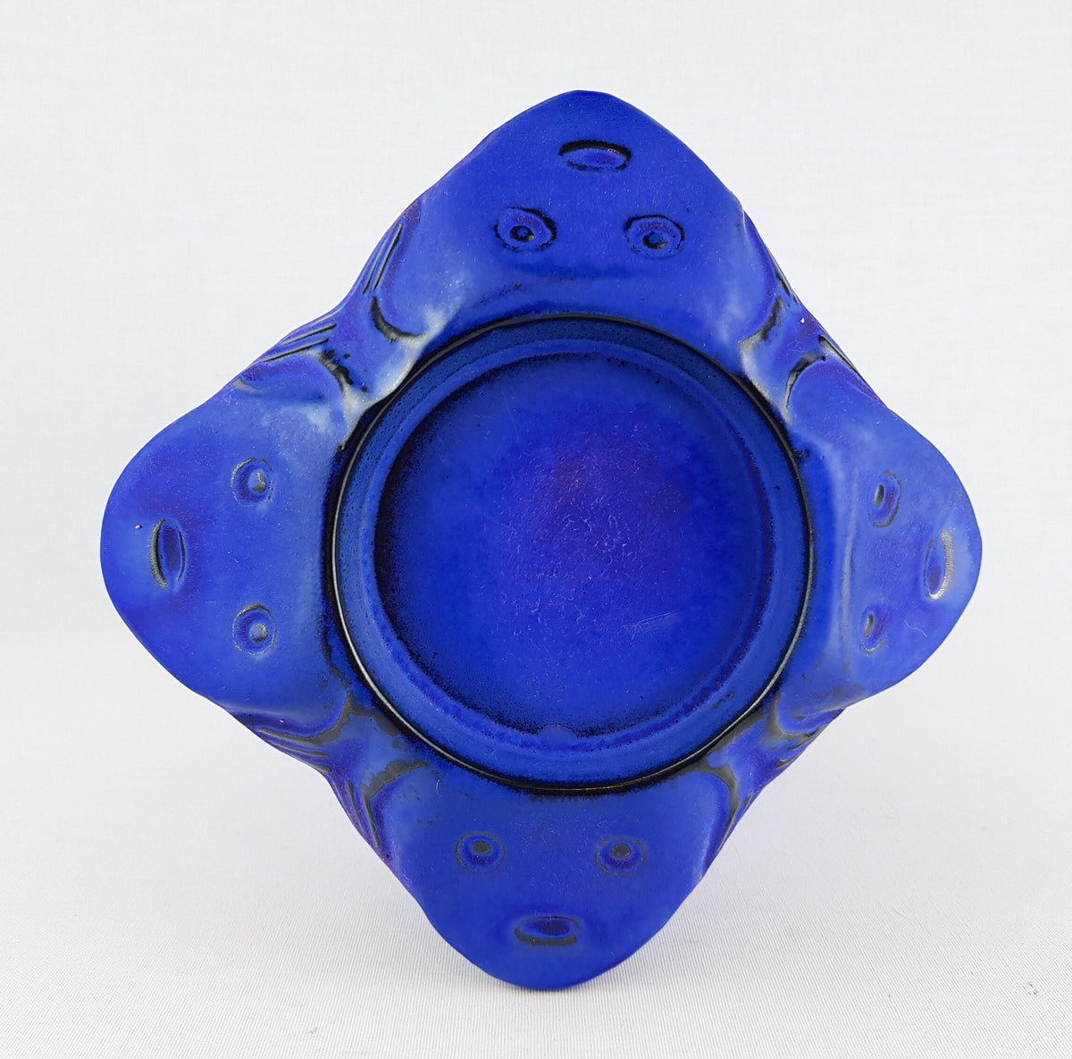 RARE Vintage CARSTENS TONNIESHOF Stylish Ink Blue Candle Holder West German Pottery 1960s