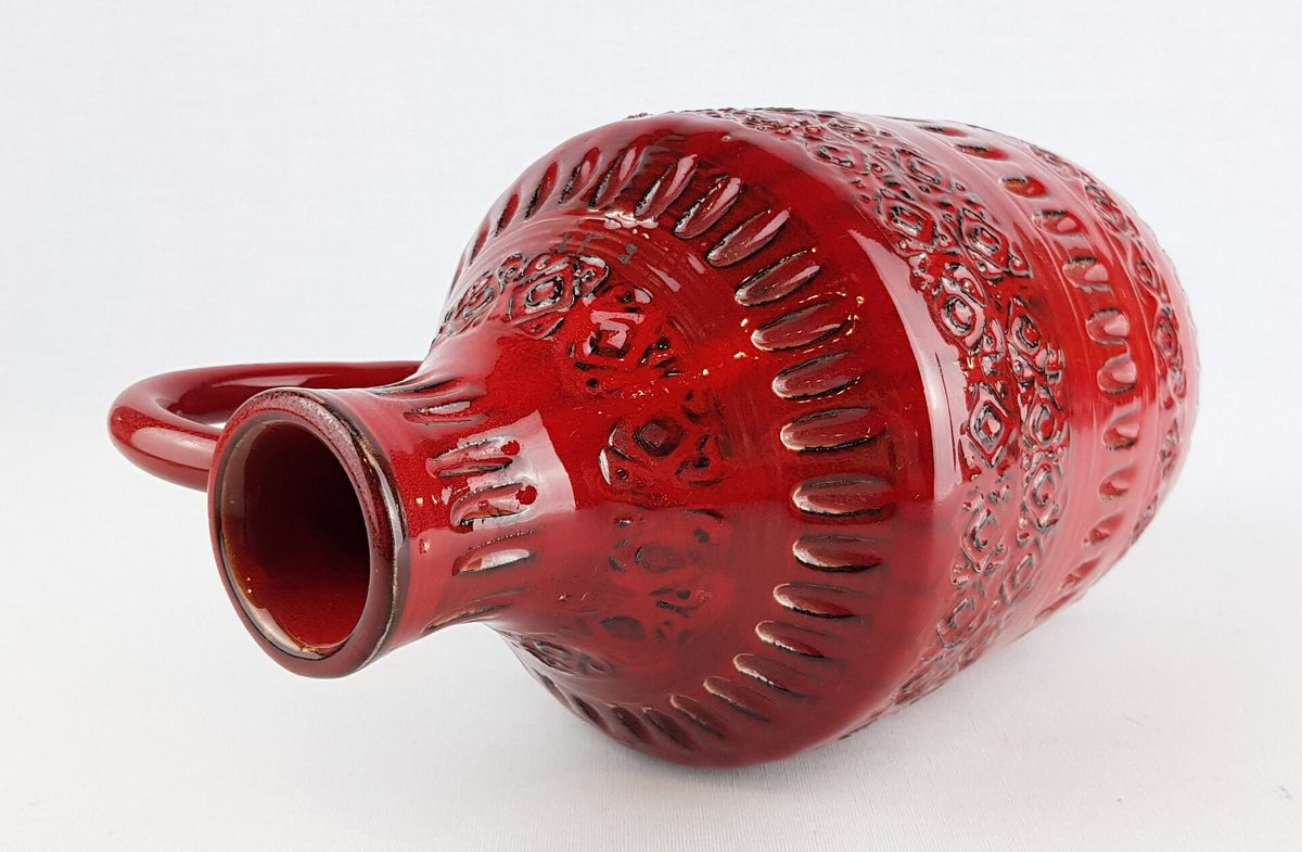 Vintage MINERVA Red Ceramic Vase with Relief decor from Italy 1960s 1970s
