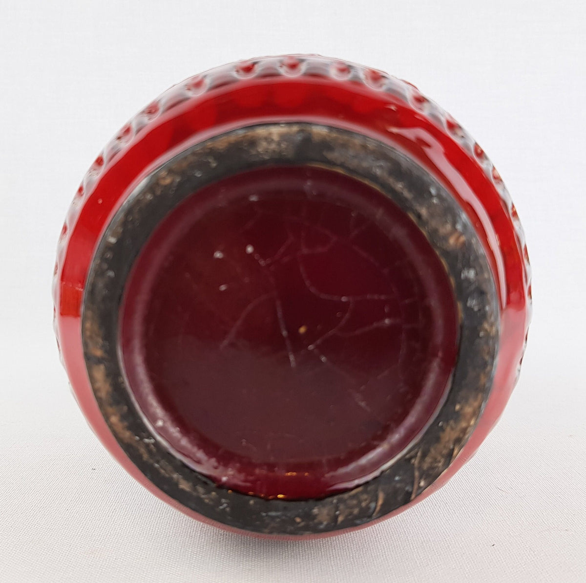 Vintage MINERVA Red Ceramic Vase with Relief decor from Italy 1960s 1970s