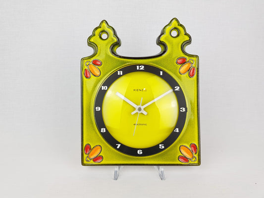 Vintage HERBOLZHEIMER KERAMIK Apple Green Ceramic Kitchen Clock Kienzle West German Pottery 1970s