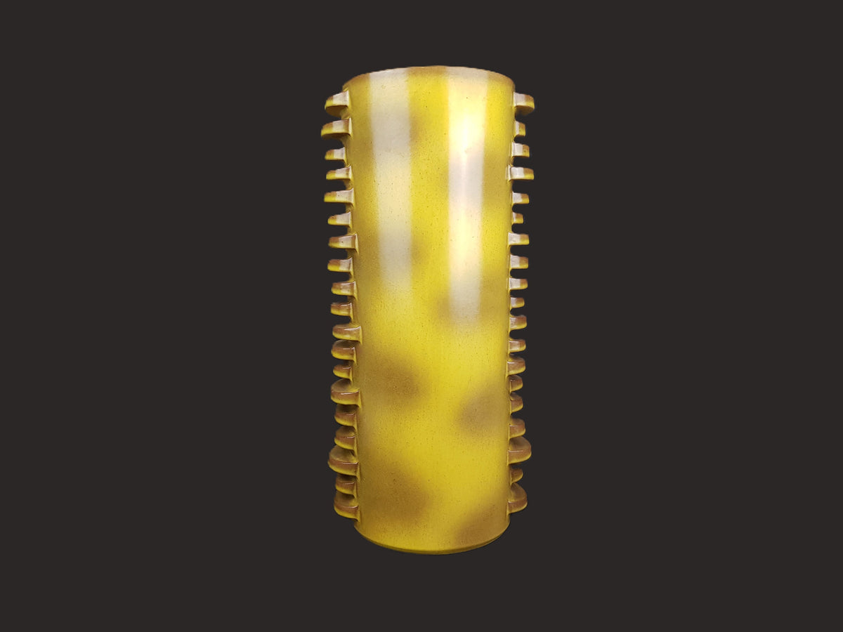 Rare XL Vintage DÜMLER & BREIDEN Keramik Studio 61 43 Brown Yellow Floor Vase with Side Nubs "City" decor 1970s