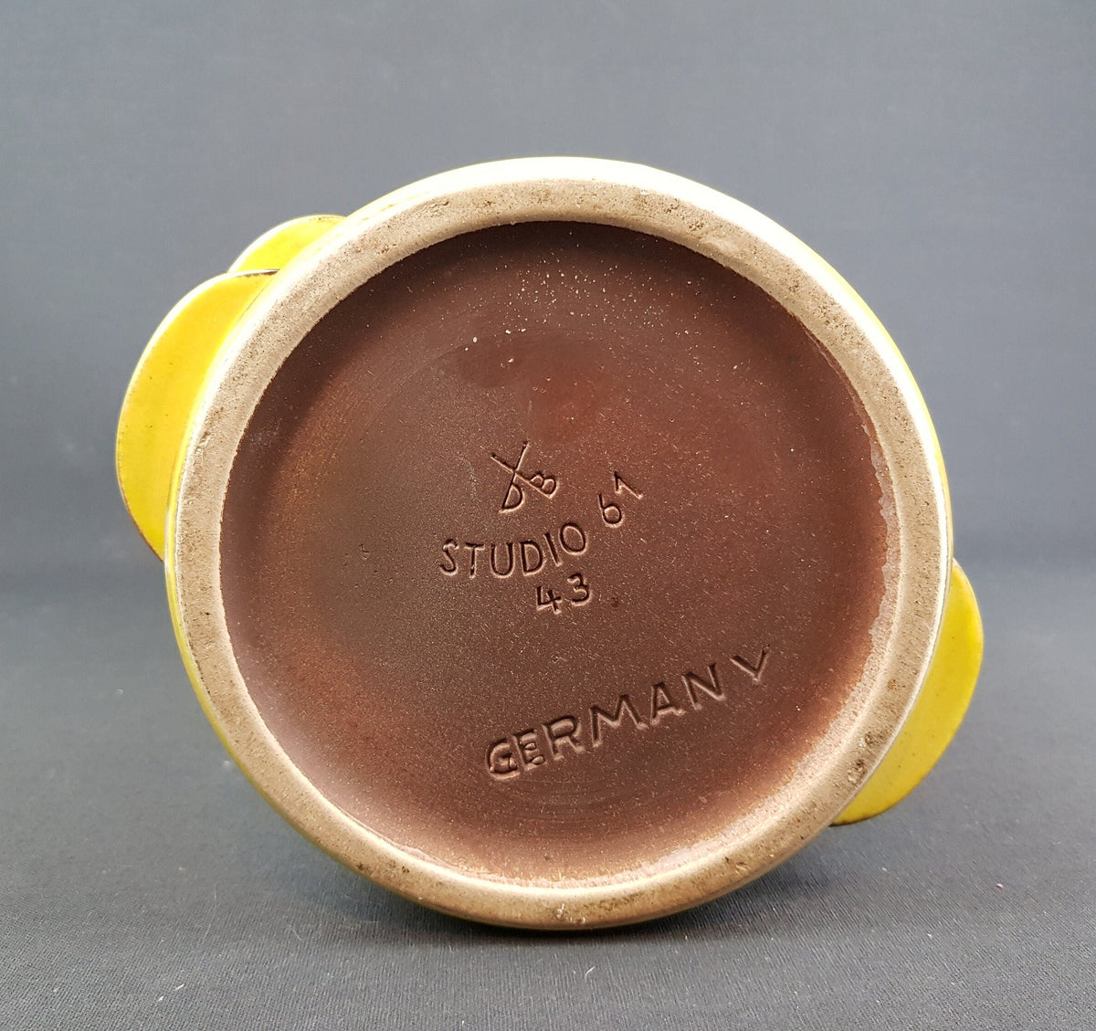 Rare XL Vintage DÜMLER & BREIDEN Keramik Studio 61 43 Brown Yellow Floor Vase with Side Nubs "City" decor 1970s