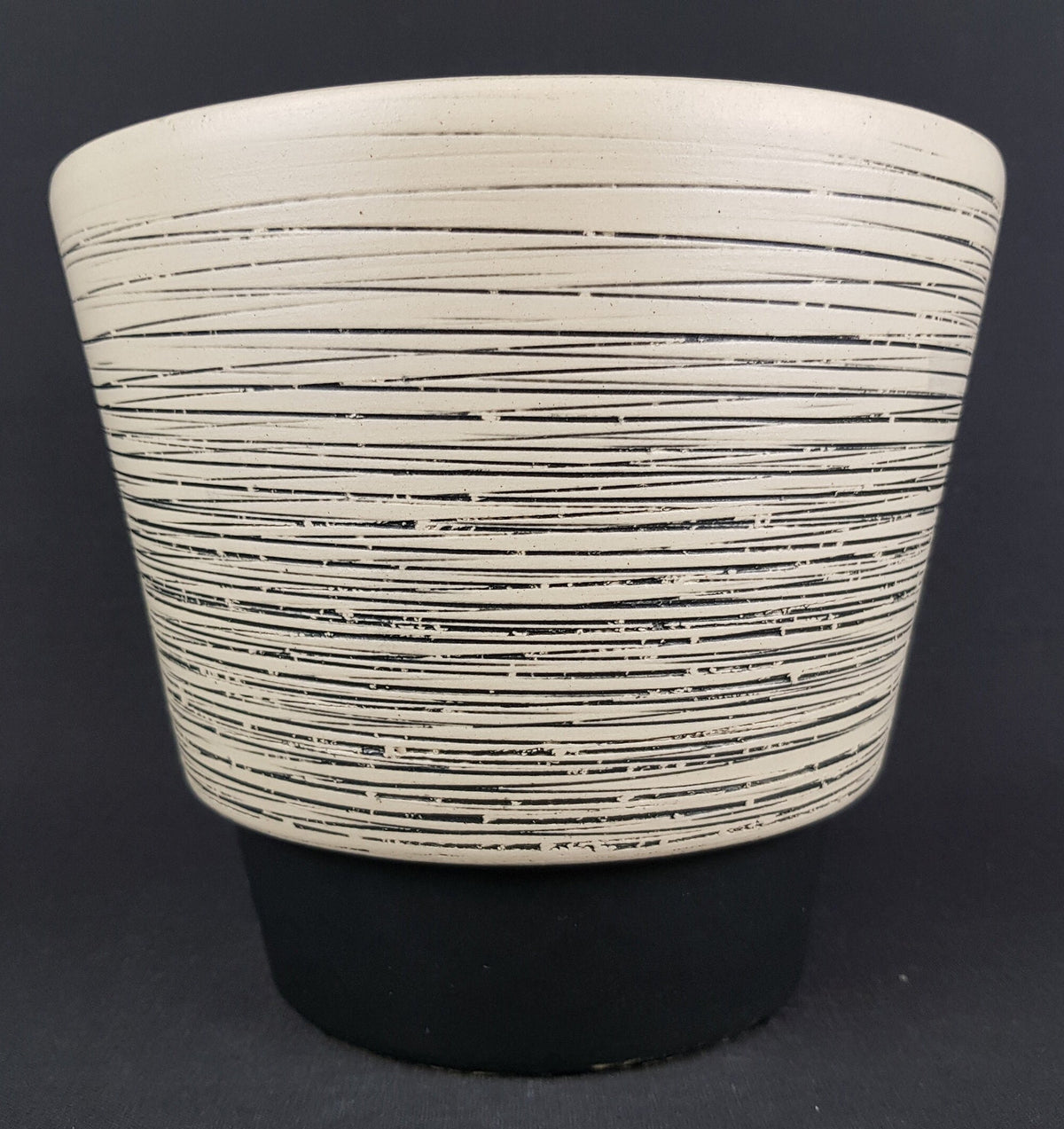 Vintage West German Pottery Black and Beige Planter Flower Pot 1960s 1970s Fat Lava Era