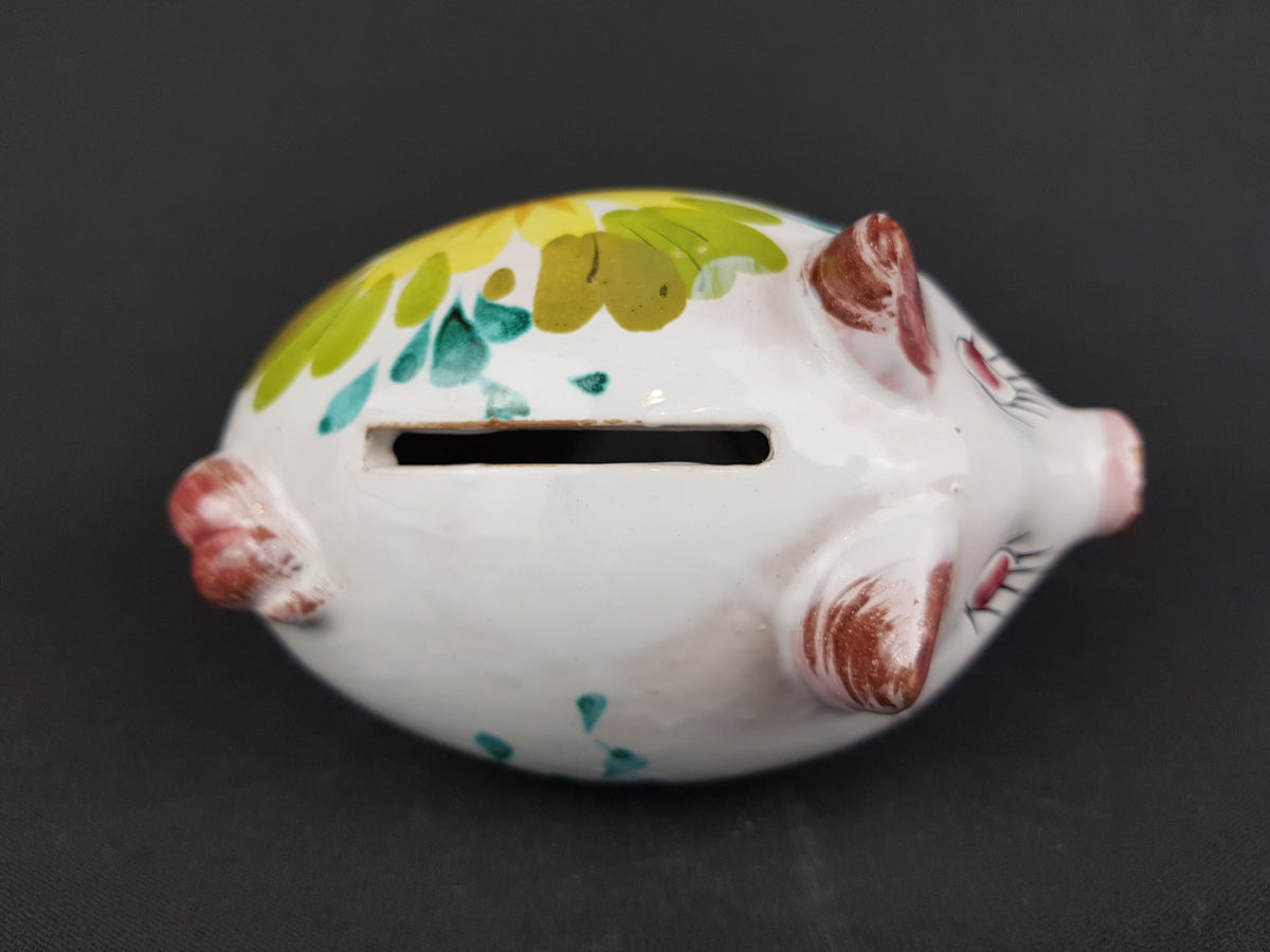Vintage Italian Money Piggy Bank with Flowery decor Italy Ceramic attr. to FRATELLI FANCIULLACCI Fat Lava Era '60s-'70s