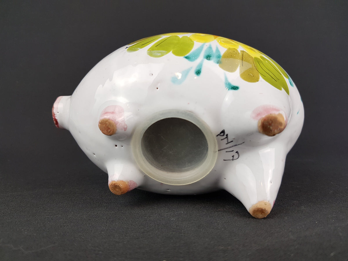 Vintage Italian Money Piggy Bank with Flowery decor Italy Ceramic attr. to FRATELLI FANCIULLACCI Fat Lava Era '60s-'70s