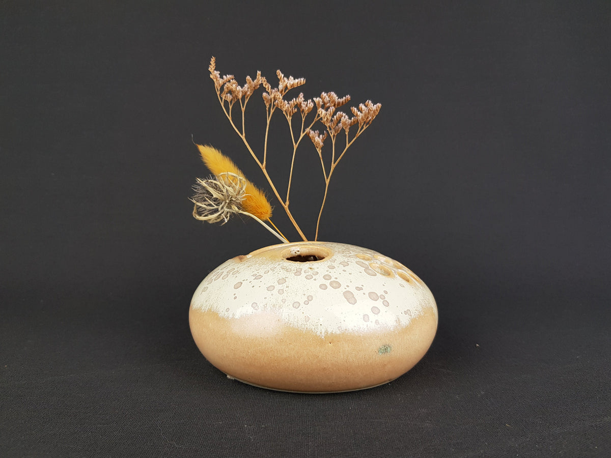 Vintage KUBICEK Beige and Yellow Steck Vase West German Studio Art Pottery 1970s