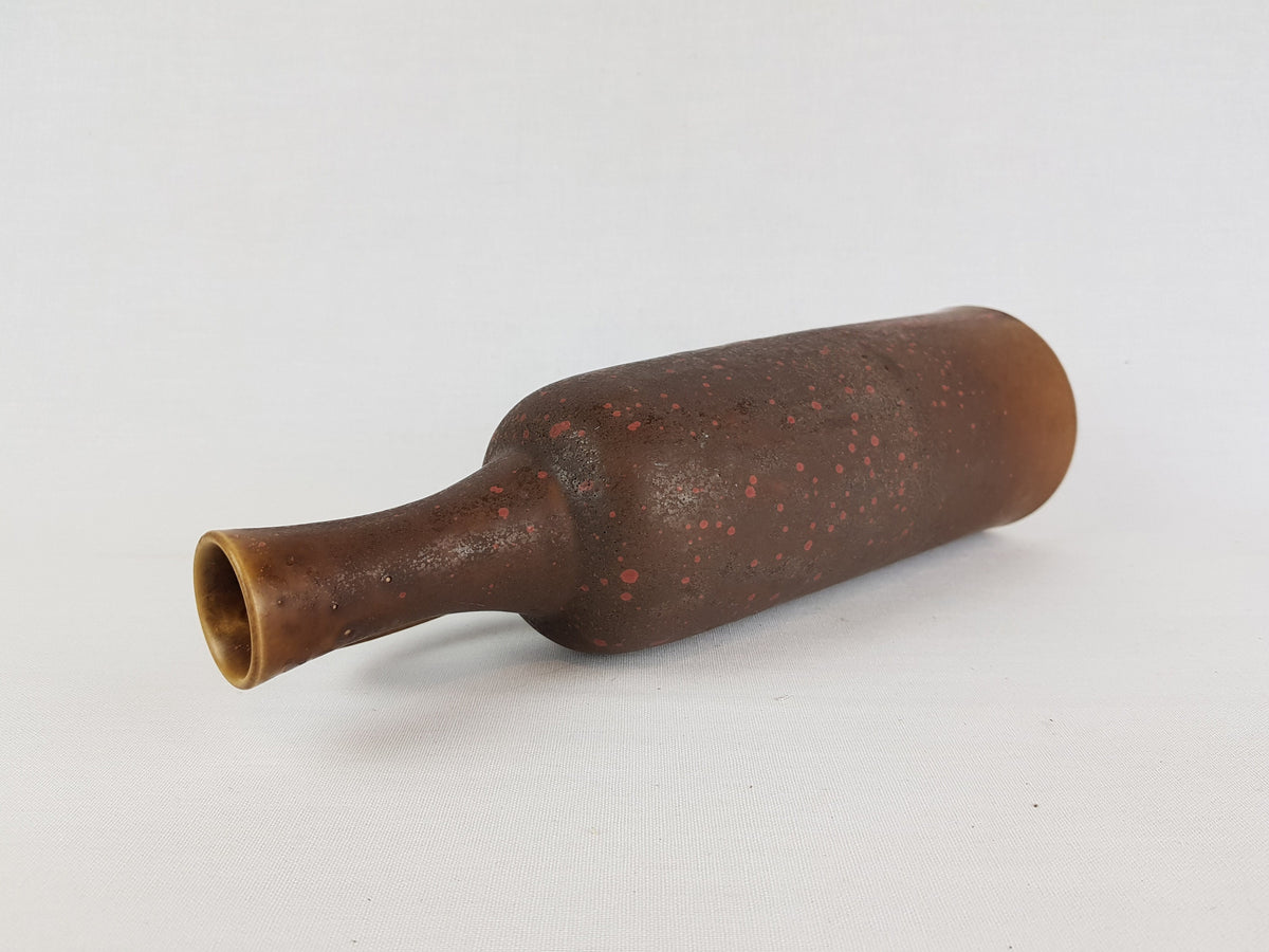 Vintage STUDIO ART POTTERY Handled Brown and Pink Speckled Jar 1960-70s Germany