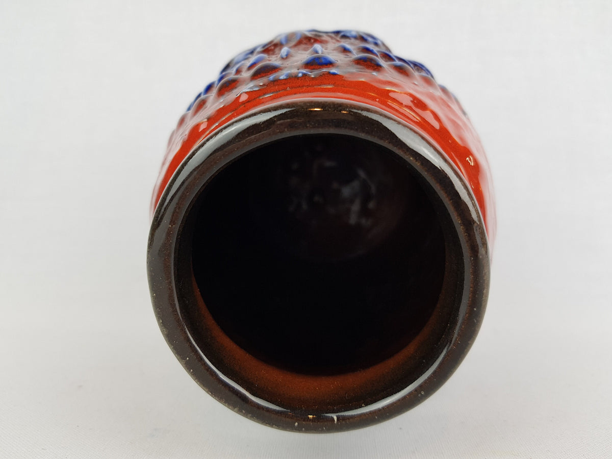 Vintage CARSTENS KERAMIK Red and Blue Vase Relief Decor 7404-20 West German Pottery 1970s