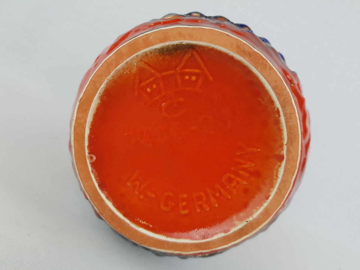 Vintage CARSTENS KERAMIK Red and Blue Vase Relief Decor 7404-20 West German Pottery 1970s