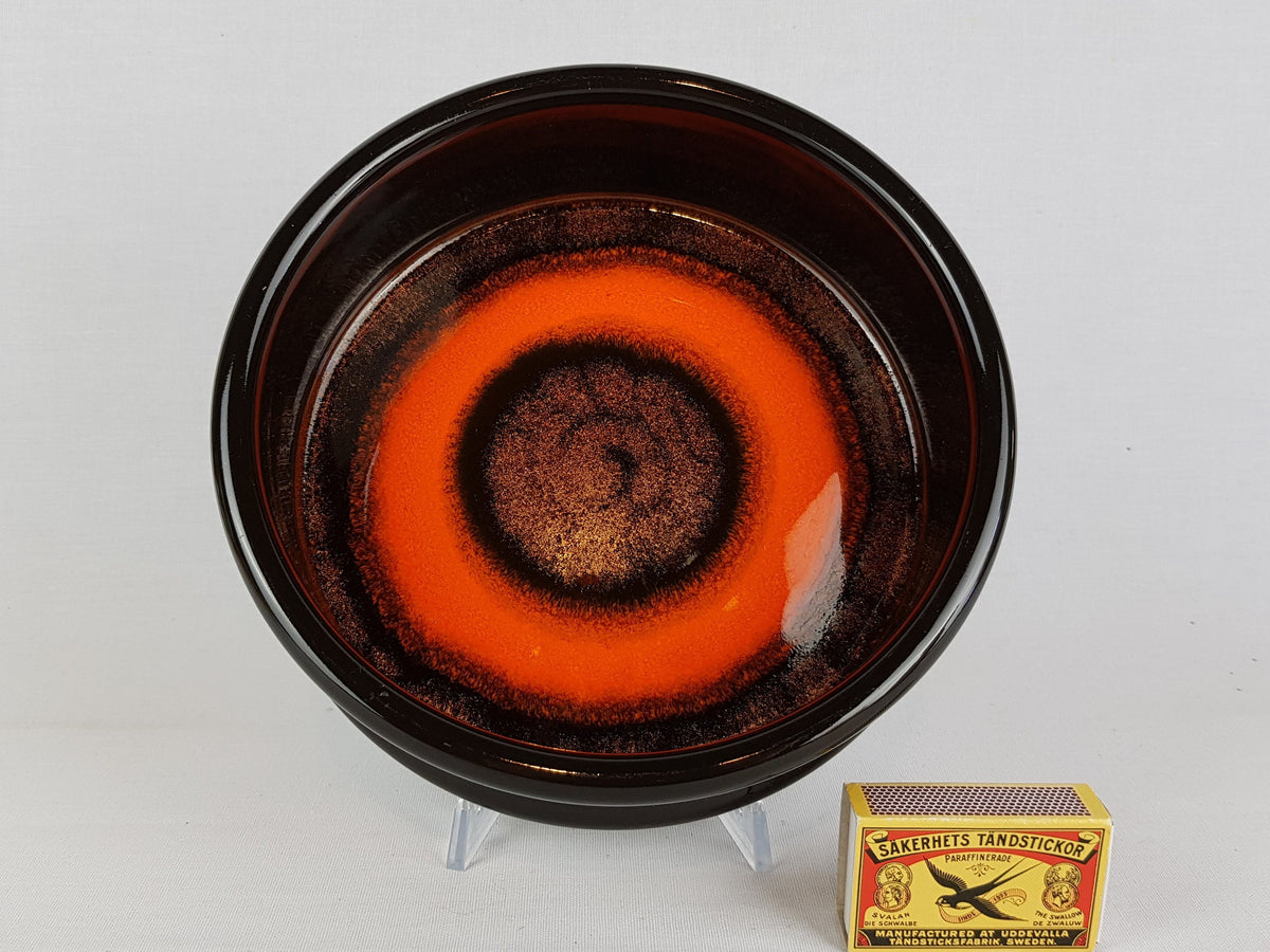 Vintage HUTSCHENREUTHER Brown and Orange Bowl "Stromboli" Decor West German Pottery 1970s