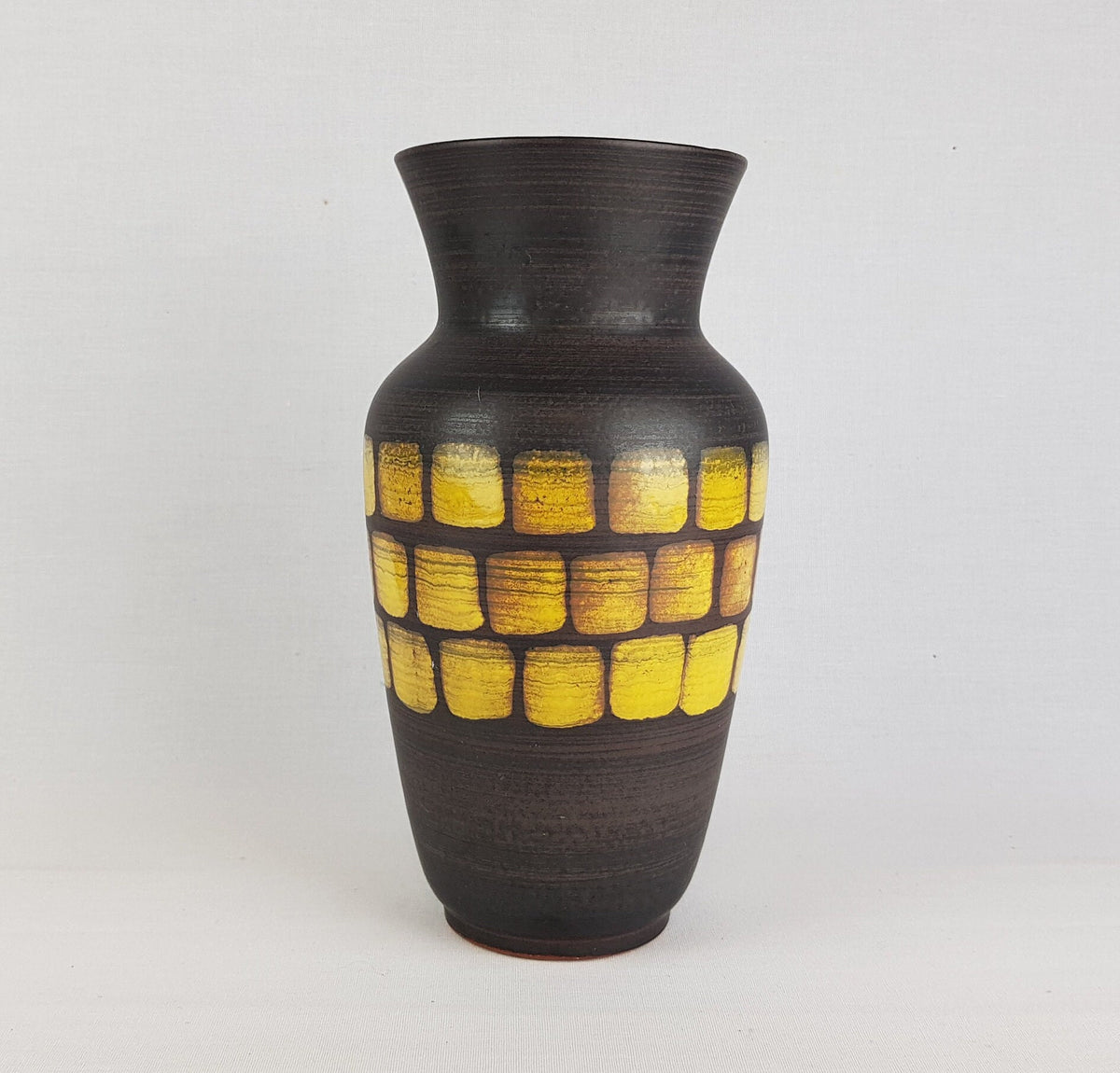 Vintage CARSTENS KERAMIK Brown and Yellow Vase 663-25 West German Pottery 1970s
