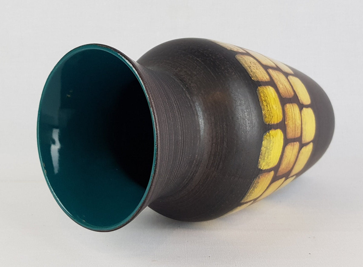 Vintage CARSTENS KERAMIK Brown and Yellow Vase 663-25 West German Pottery 1970s