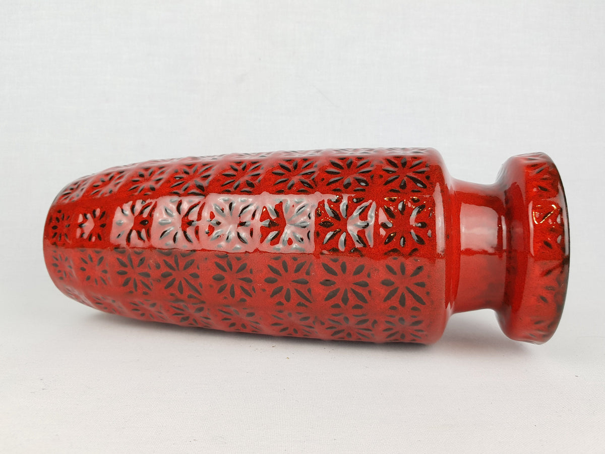 Vintage SCHEURICH KERAMIK Red and Black Vase with PRISMA decor 261 30 West German Pottery 1970s
