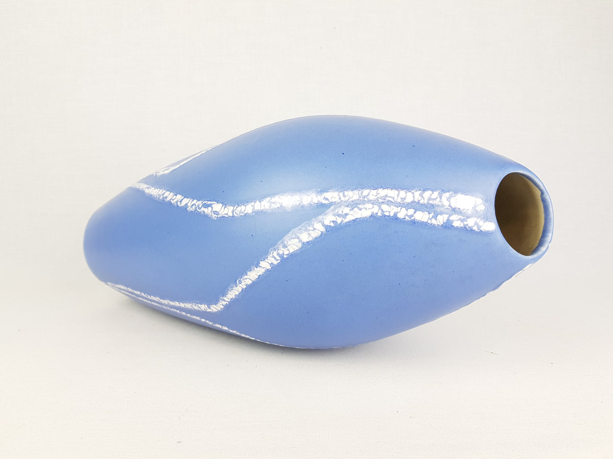 Vintage SCHLOSSBERG KERAMIK Blue and White Vase with AZUR Decor West German Pottery 1950s