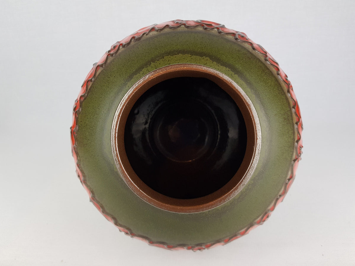 Vintage CARSTENS KERAMIK Matte Green and Red Ball Vase 1240-25 West German Pottery 1960s