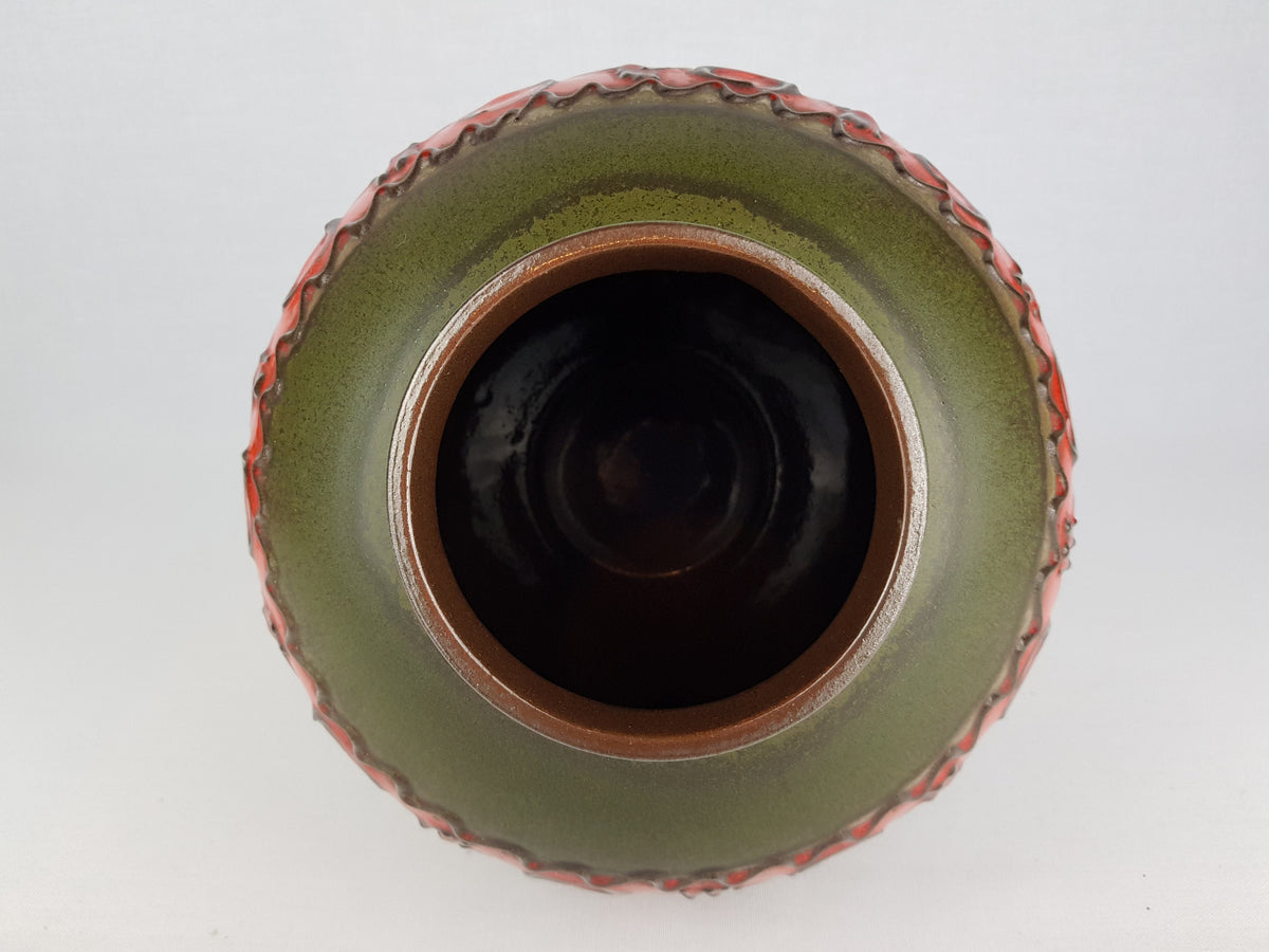 Vintage CARSTENS KERAMIK Matte Green and Red Ball Vase 1240-25 West German Pottery 1960s