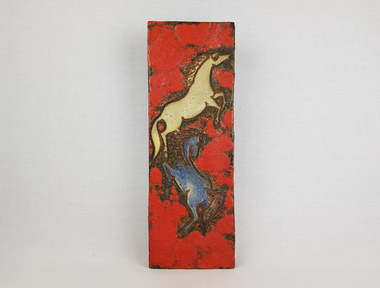 Rare Vintage RUSCHA KERAMIK Red Fat Lava Wall Plate with Horses Decor Dokumenta Serie by Adele Bolz 1962s