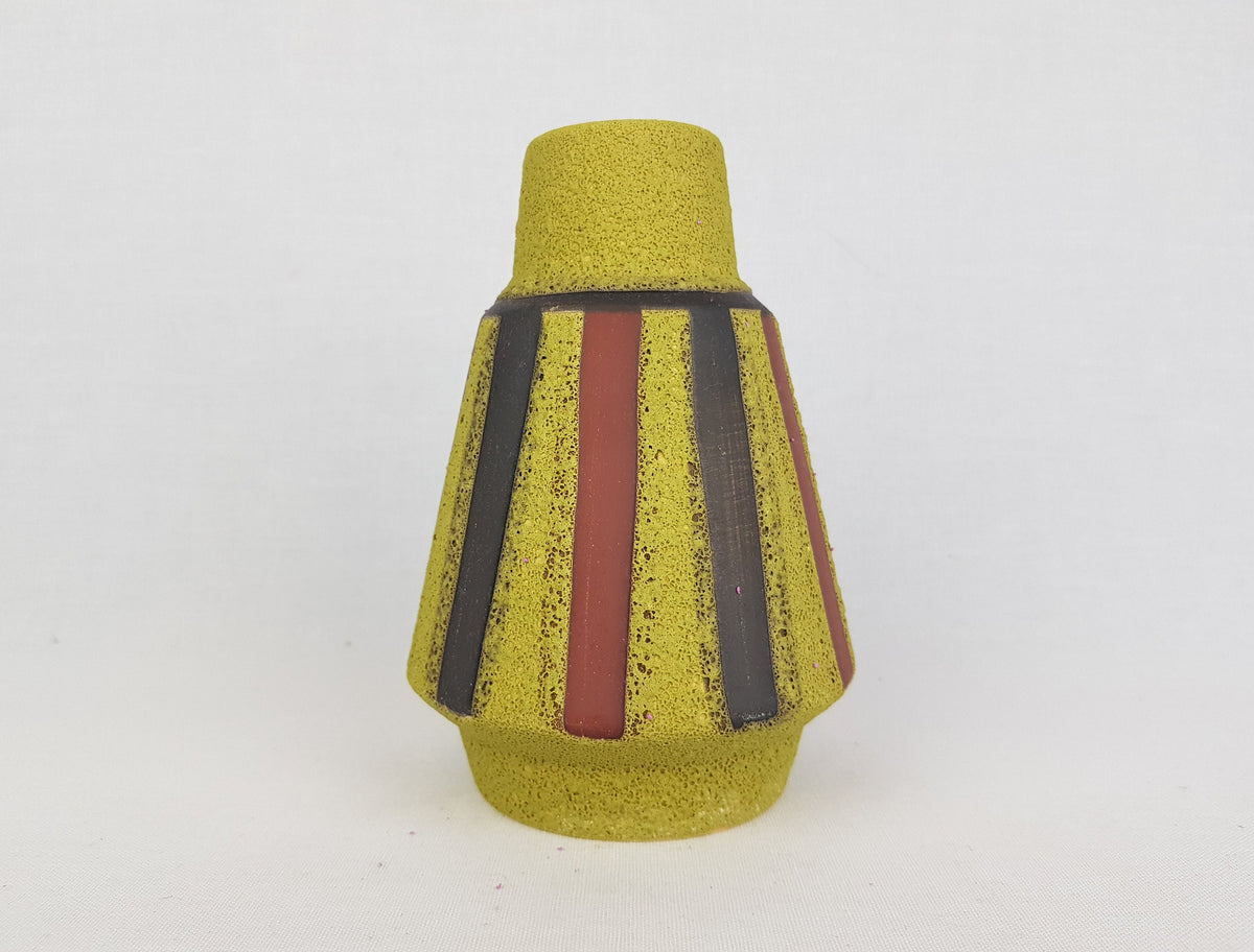 Vintage ES Keramik Yellow Rough Glazed Striped Vase 624-15 West German Pottery 1960s
