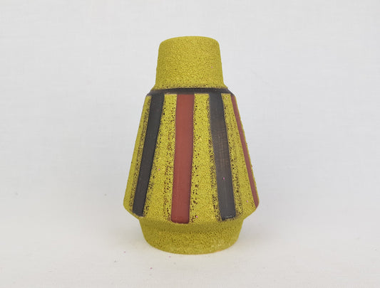 Vintage ES Keramik Yellow Rough Glazed Striped Vase 624-15 West German Pottery 1960s