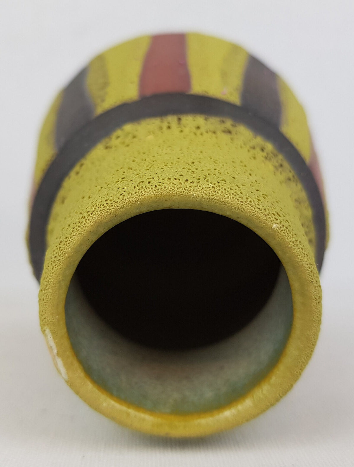 Vintage ES Keramik Yellow Rough Glazed Striped Vase 624-15 West German Pottery 1960s