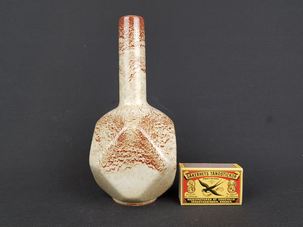 Vintage BERTONCELLO Long Neck Vase with 'Screziato Havana" Glaze Italian Pottery 1960s