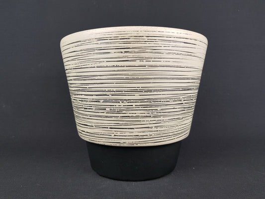Vintage West German Pottery Black and Beige Planter Flower Pot 1960s 1970s Fat Lava Era