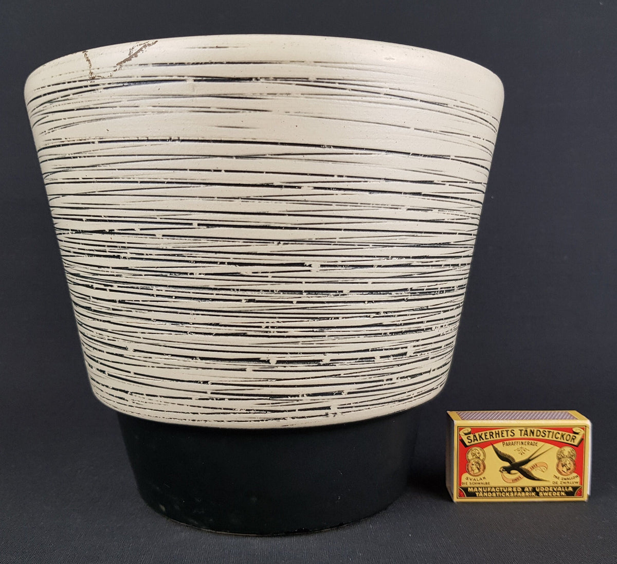 Vintage West German Pottery Black and Beige Planter Flower Pot 1960s 1970s Fat Lava Era