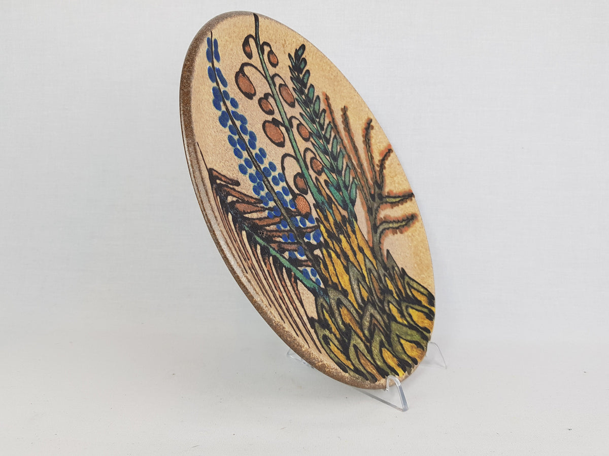 Vintage HEIBI KERAMIK Beige Wall Plate decorated with Flower Decor West German Pottery 1970s