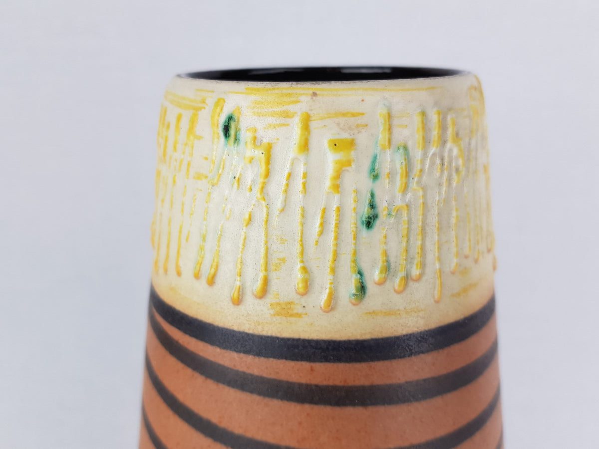 Vintage SCHEURICH KERAMIK Yellow and Brown Vase With White Zig Zag Drip Glaze 529 38 West German Pottery 1950- 60s