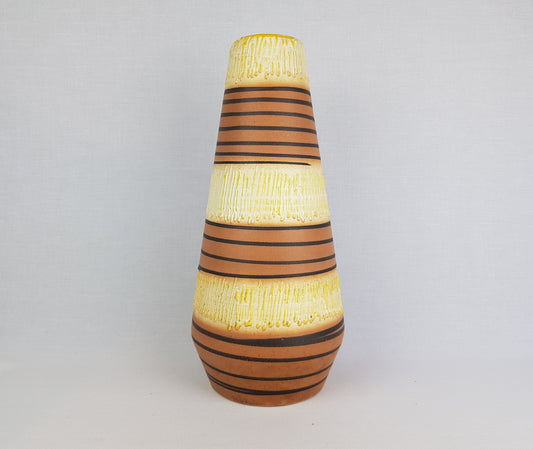 Vintage SCHEURICH KERAMIK Yellow and Brown Vase With White Zig Zag Drip Glaze 529 38 West German Pottery 1950- 60s