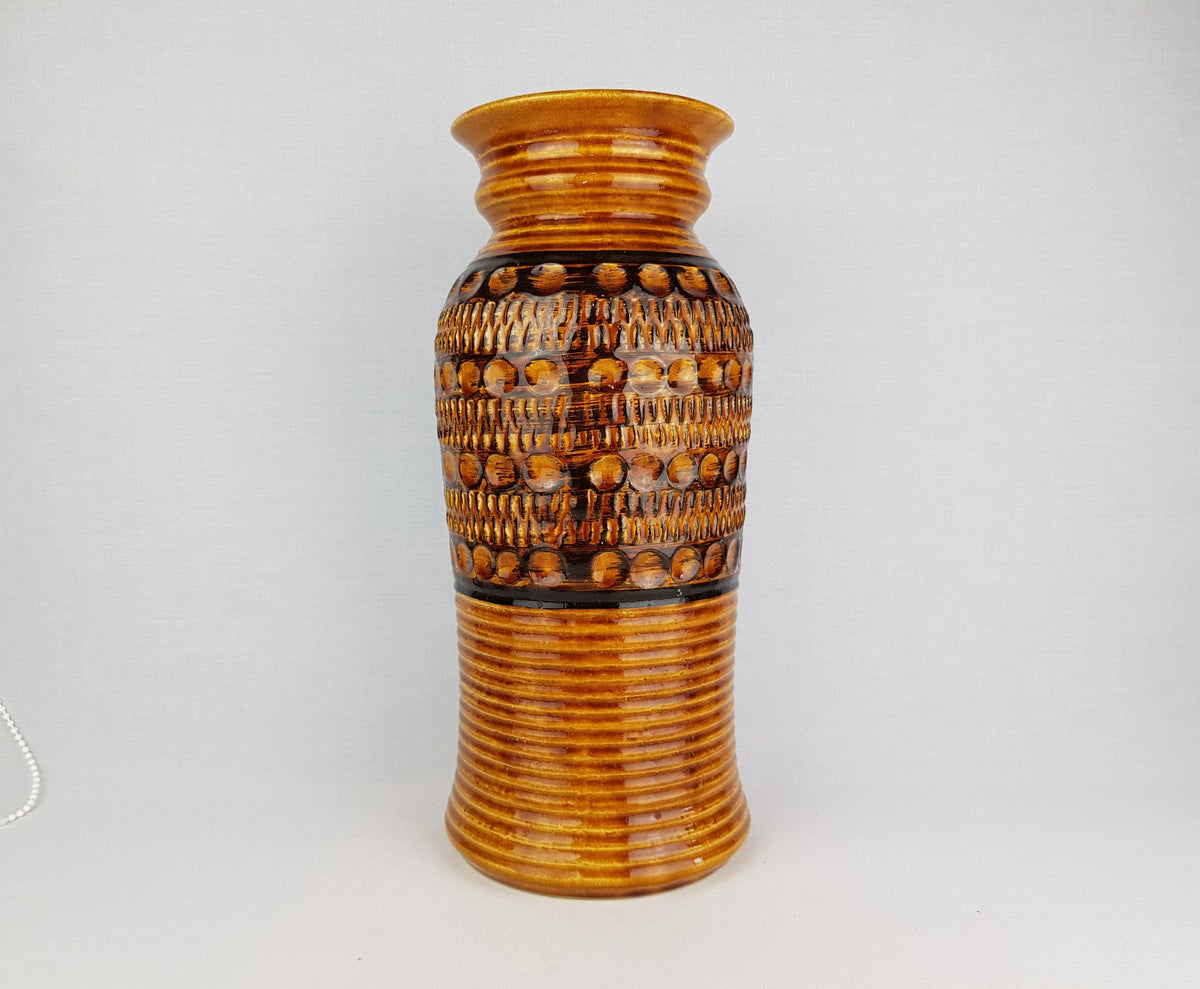 Vintage BAY KERAMIK Caramel and Black Vase 76-40 West German Pottery 1970s