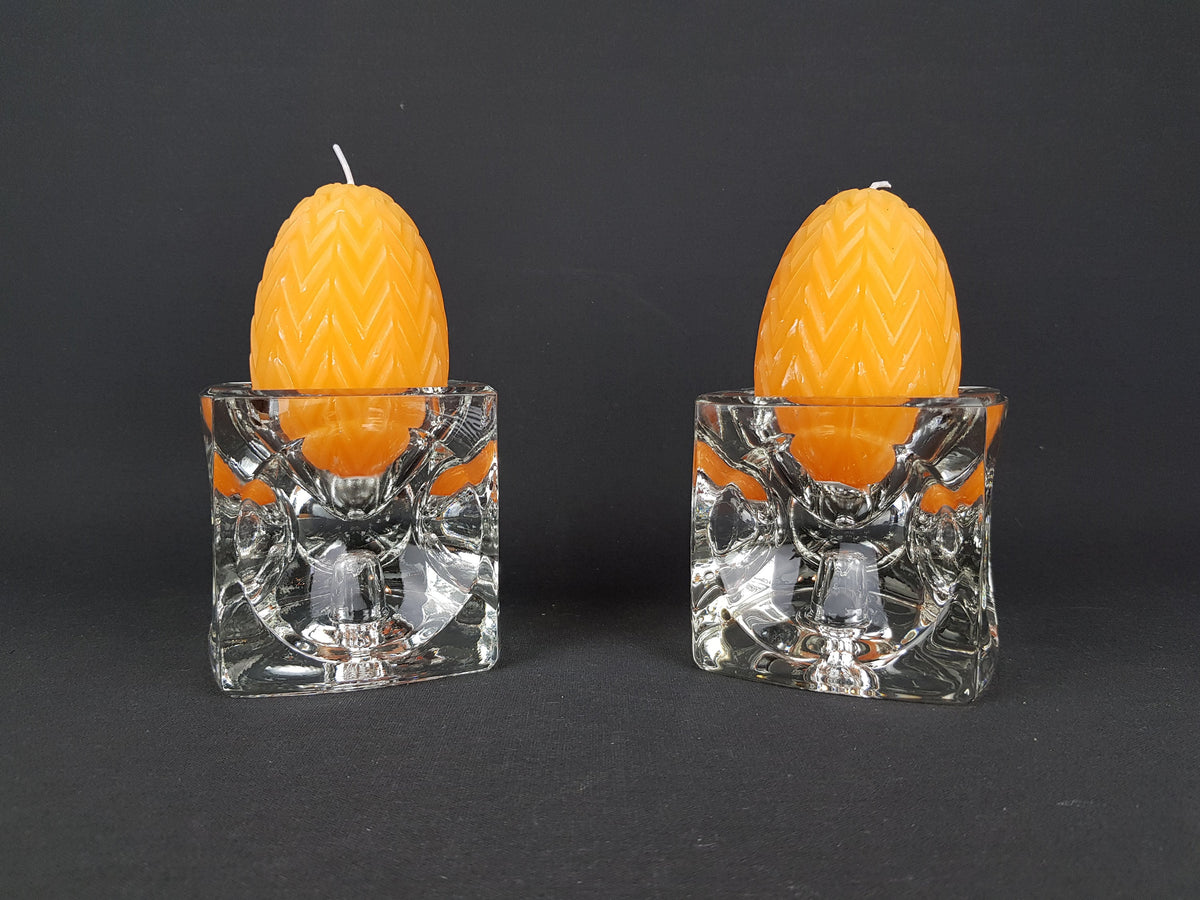 Vintage RUDOLFOVA GLASS Works Czech SKLO Candleholder by Rudolf Jurnikl from Czech Slovakia 1960-80s