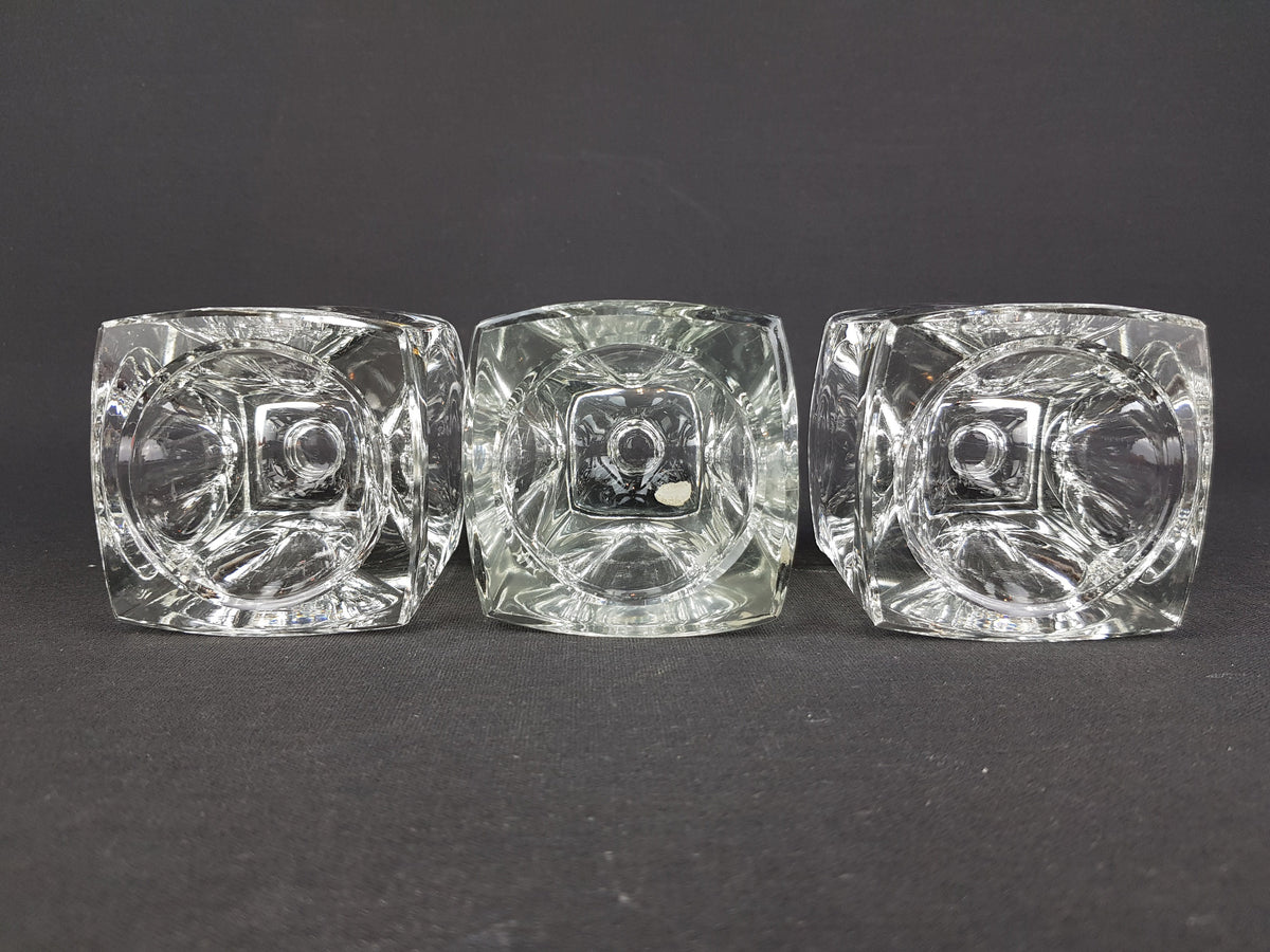 Set of 3 Vintage RUDOLFOVA GLASS Works Czech SKLO Glass Ice Cube Candleholders by Rudolf Jurnikl from Czech Slovakia 1960-80s
