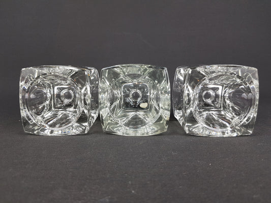 Set of 3 Vintage RUDOLFOVA GLASS Works Czech SKLO Glass Ice Cube Candleholders by Rudolf Jurnikl from Czech Slovakia 1960-80s