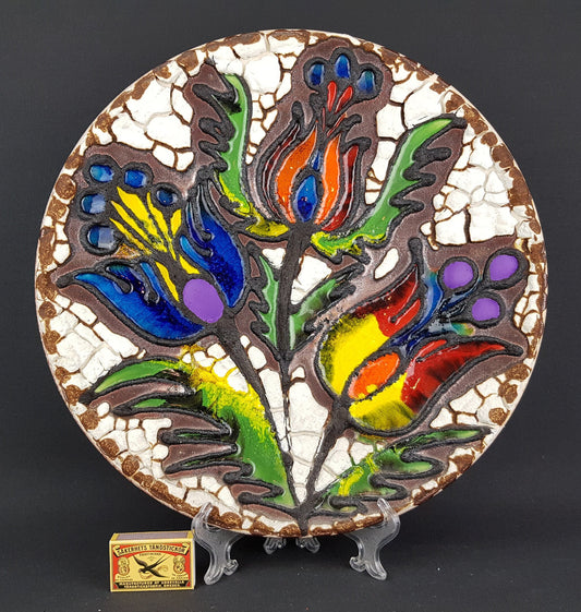 XXL MAREI KERAMIK (Majolikafabrik Rheinbach) Wall Plate Floral Decor West German Pottery 1970s