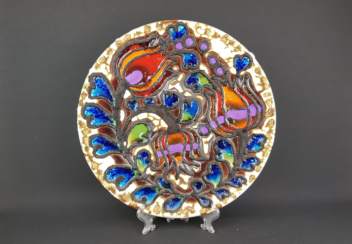 XXL MAREI KERAMIK (Majolikafabrik Rheinbach) Wall Plate Floral Decor West German Pottery 1970s