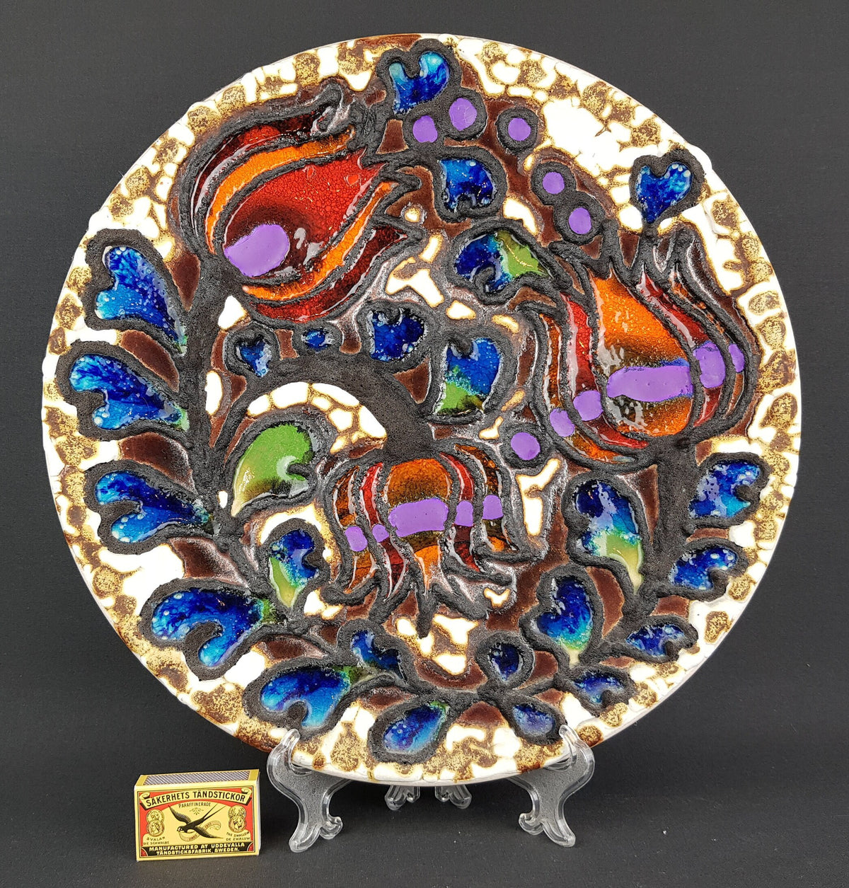 XXL MAREI KERAMIK (Majolikafabrik Rheinbach) Wall Plate Floral Decor West German Pottery 1970s