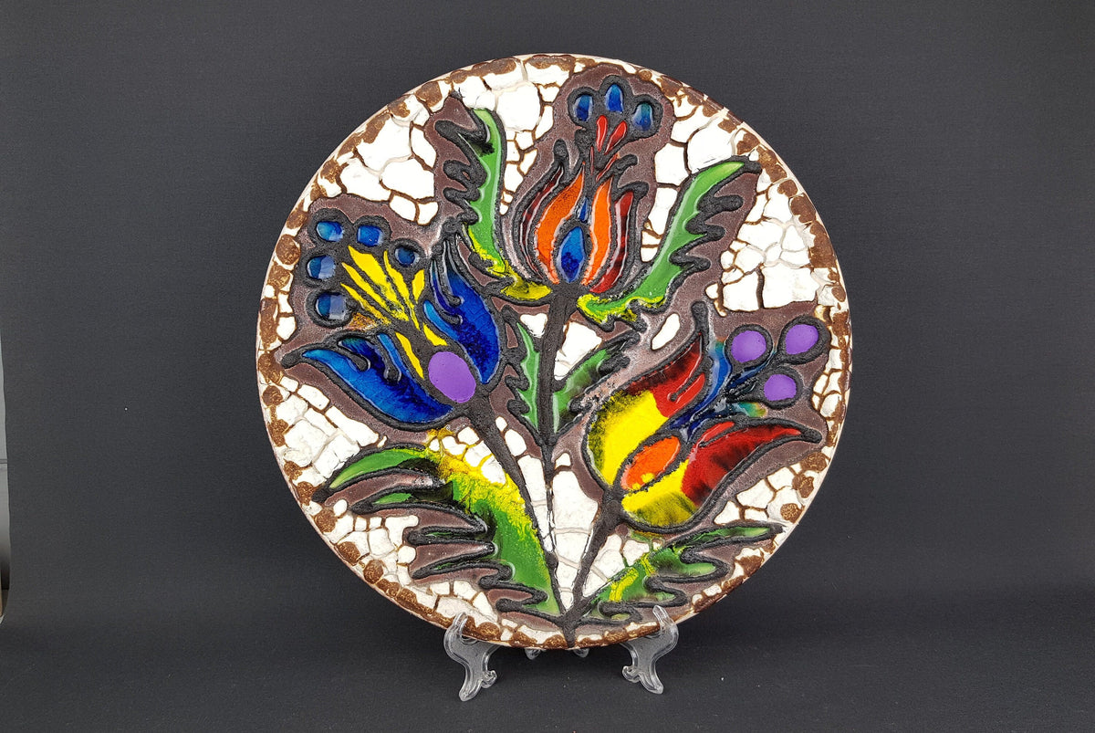 XXL MAREI KERAMIK (Majolikafabrik Rheinbach) Wall Plate Floral Decor West German Pottery 1970s